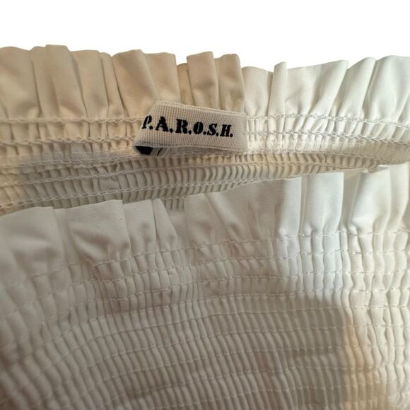P.A.R.O.S.H Shirred White Puff Sleeve Cotton Blouse | S - Picture 8 of 11